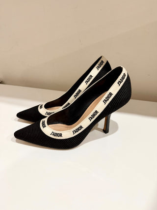 Dior J'Adior Technical Fabric Embroidered Pointed Toe Pumps Black Women's EU 38