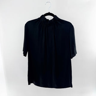 COS Satin Short Sleeve Gathered High Neck Blouse Top Black Women's Size 10