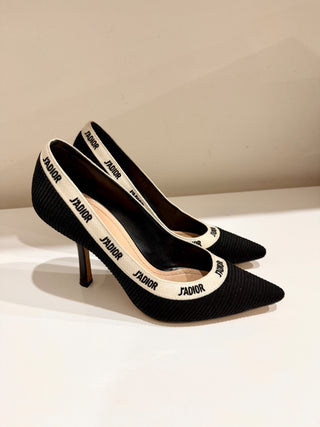 Dior J'Adior Technical Fabric Embroidered Pointed Toe Pumps Black Women's EU 38