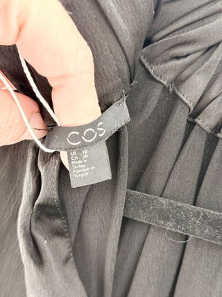 COS Satin Short Sleeve Gathered High Neck Blouse Top Black Women's Size 10