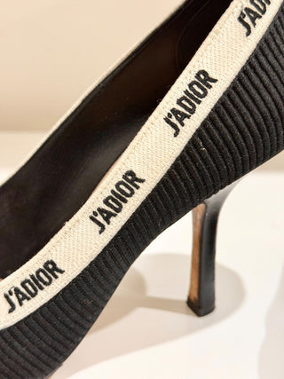 Dior J'Adior Technical Fabric Embroidered Pointed Toe Pumps Black Women's EU 38