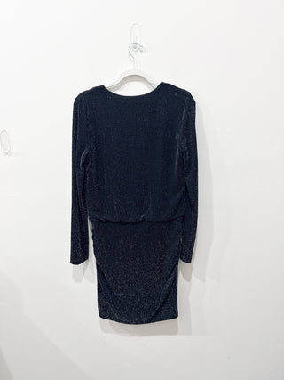 NWT White House Black Market Long Sleeve Sparkle Knit Blouson Minidress Black 10