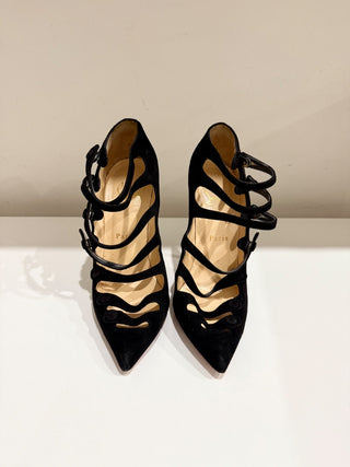 Christian Louboutin Viennana Suede Pointed Toe Heeled Strappy Pumps Black EU 37