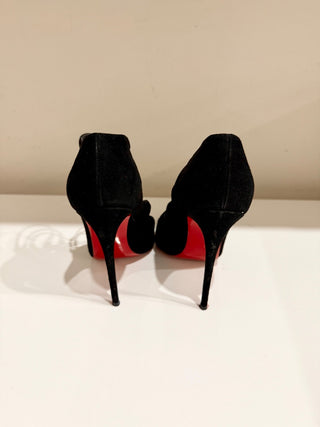 Christian Louboutin Viennana Suede Pointed Toe Heeled Strappy Pumps Black EU 37