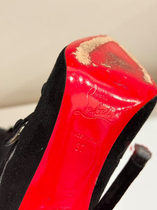 Christian Louboutin Viennana Suede Pointed Toe Heeled Strappy Pumps Black EU 37