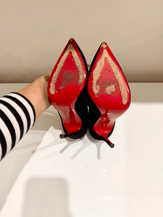 Christian Louboutin Viennana Suede Pointed Toe Heeled Strappy Pumps Black EU 37