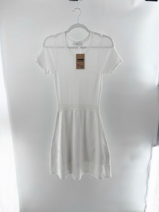 Sandro Paris Short Sleeve Crochet Knit and Flare Midi Dress White Women's 1 / S