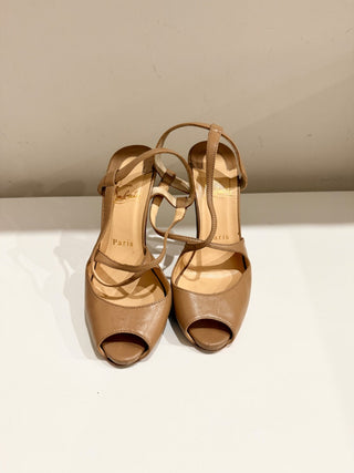 Christian Louboutin Jenlove Alta Leather Platform Slingback Pumps Beige EU 36.5