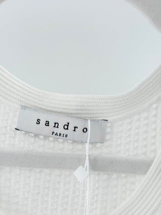 Sandro Paris Short Sleeve Crochet Knit and Flare Midi Dress White Women's 1 / S