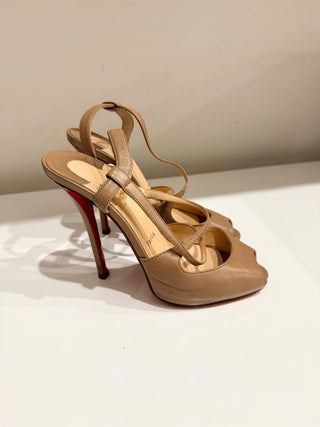 Christian Louboutin Jenlove Alta Leather Platform Slingback Pumps Beige EU 36.5