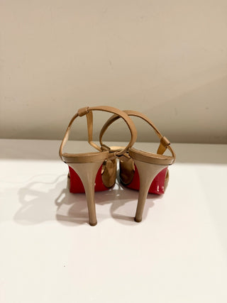 Christian Louboutin Jenlove Alta Leather Platform Slingback Pumps Beige EU 36.5