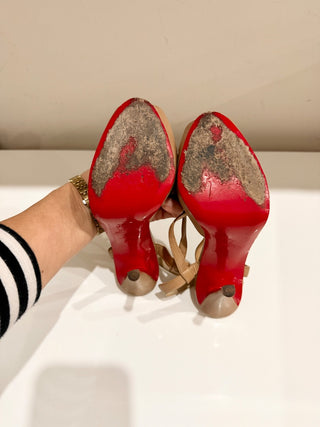 Christian Louboutin Jenlove Alta Leather Platform Slingback Pumps Beige EU 36.5