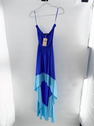 Jay Godfrey silk strapless high low maxi dress, 0
