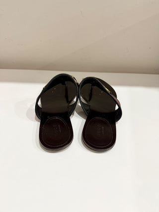 Gucci Querelle Leather/Canvas Horsebit Flat Thong Sandals Black Women's EU 39.5