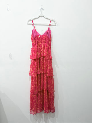 Amanda Uprichard Thaddea Tiered Maxi Dress Brookside Pink & Orange Women's M
