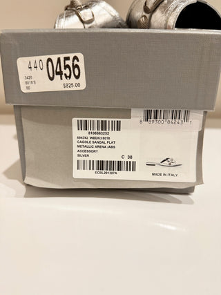 Balenciaga Cagole Embellished Metallic Textured-Leather Flat Sandal Silver EU 38