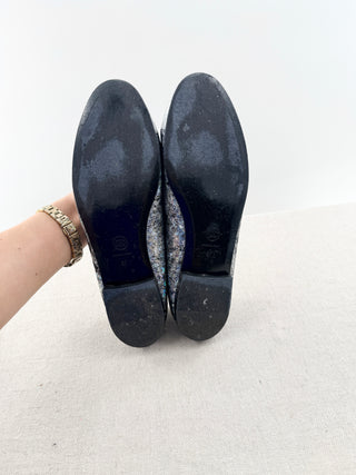 Chanel CC cap toe iridescent holographic textured ballet flat, 41