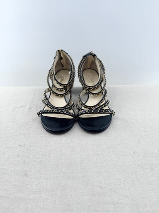 Chanel leather block sandals with link details, 40.5