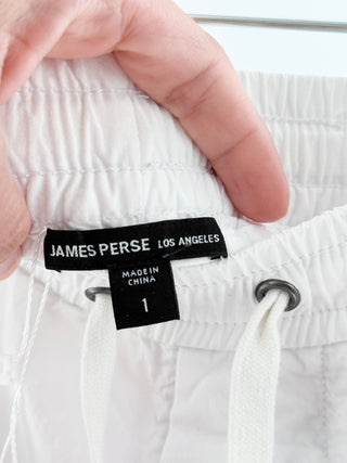 James Perse drawstring lightweight jogger pants featuring elastic waistband with drawstring closure, 1