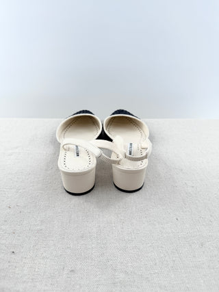 Manolo Blahnik raffia and leather block heel slingback pumps, 40.5