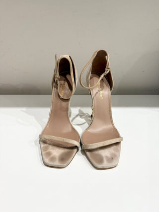 Saint Laurent Suede Vernice Opyum 110 Heeled Sandals Pale Beige Women's EU 38.5