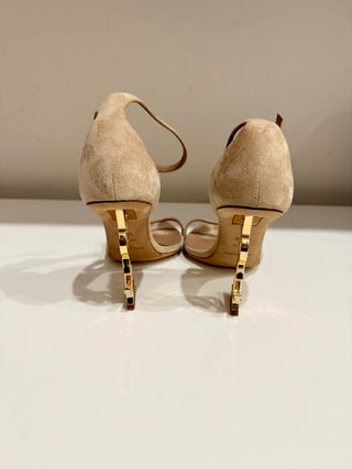 Saint Laurent Suede Vernice Opyum 110 Heeled Sandals Pale Beige Women's EU 38.5