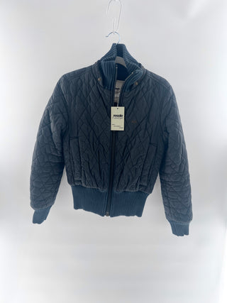 Thomas Burberry Black quilted zip bomber jacket, S