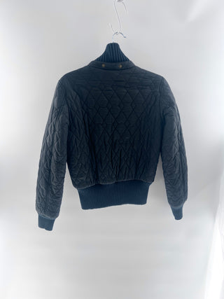 Thomas Burberry Black quilted zip bomber jacket, S