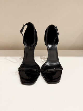 Saint Laurent Patent Vernice Opyum 110 Heel Sandals Chiffon/Oro Antico Nero 38.5