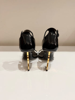 Saint Laurent Patent Vernice Opyum 110 Heel Sandals Chiffon/Oro Antico Nero 38.5