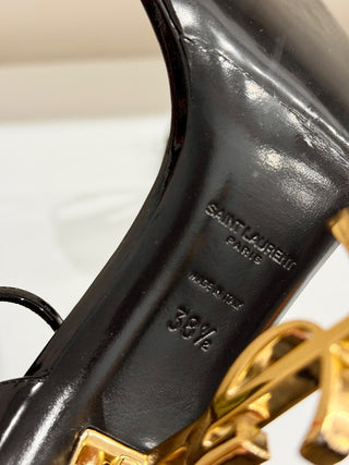 Saint Laurent Patent Vernice Opyum 110 Heel Sandals Chiffon/Oro Antico Nero 38.5