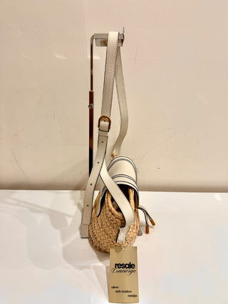 Chloe Marcie Leather Raffia & Grained Calfskin Basket Bag White Small
