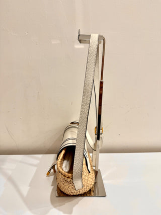 Chloe Marcie Leather Raffia & Grained Calfskin Basket Bag White Small