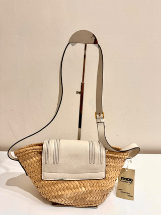 Chloe Marcie Leather Raffia & Grained Calfskin Basket Bag White Small