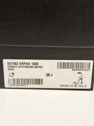 Saint Laurent Patent Vernice Opyum 110 Heel Sandals Chiffon/Oro Antico Nero 38.5