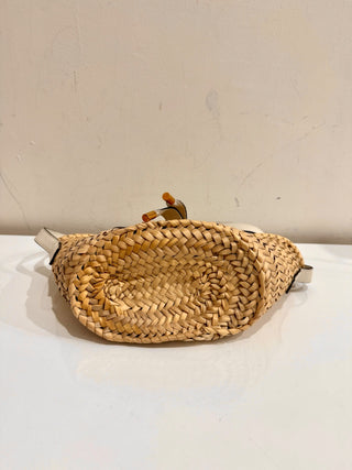 Chloe Marcie Leather Raffia & Grained Calfskin Basket Bag White Small