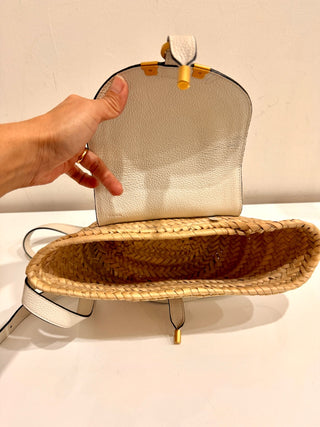 Chloe Marcie Leather Raffia & Grained Calfskin Basket Bag White Small