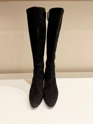 Manolo Blahnik Pitana Suede Block-Heel Knee Boots Black Women's Size EU 36.5