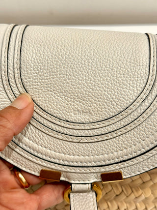 Chloe Marcie Leather Raffia & Grained Calfskin Basket Bag White Small