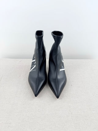 NWT Valentino VLTN Leather Logo High Heel Ankle Booties Black Women's EU 37.5