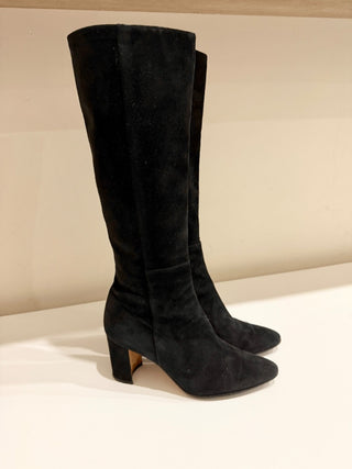 Manolo Blahnik Pitana Suede Block-Heel Knee Boots Black Women's Size EU 36.5