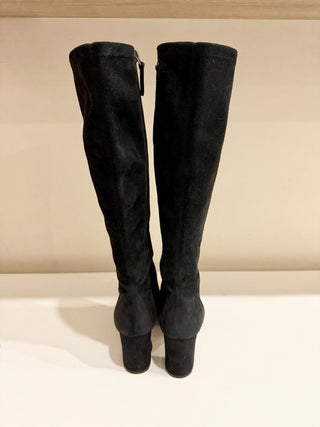 Manolo Blahnik Pitana Suede Block-Heel Knee Boots Black Women's Size EU 36.5