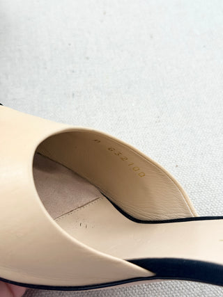 Chanel leather and satin mules with pearl heel accent, 41