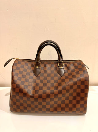 Louis Vuitton Damier Ebene Speedy Tote Bag Brown Womens Large Size 35