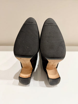 Manolo Blahnik Pitana Suede Block-Heel Knee Boots Black Women's Size EU 36.5