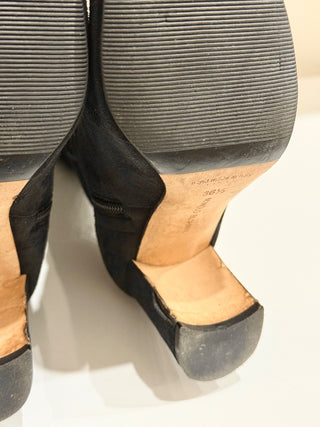 Manolo Blahnik Pitana Suede Block-Heel Knee Boots Black Women's Size EU 36.5