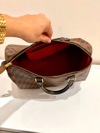 Louis Vuitton Damier Ebene Speedy Tote Bag Brown Womens Large Size 35