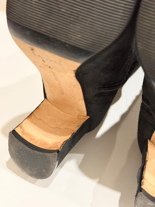 Manolo Blahnik Pitana Suede Block-Heel Knee Boots Black Women's Size EU 36.5