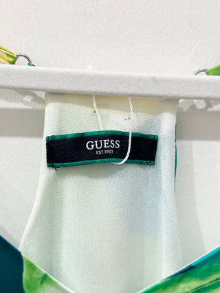 Guess Angelica Floral Satin Tiered Maxi Sundress Green Yellow Women's Medium