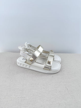 NWT Valentino Neoprene & Leather Stud Slingback Dad Sandals White Silver EU 40.5
